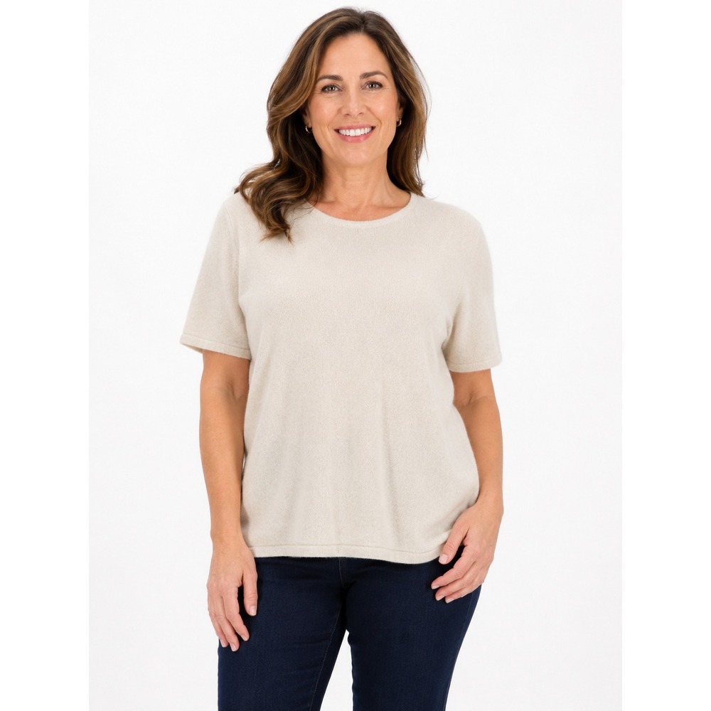 Lands‎ End Cashmere Sweater L 14-16 Cream Knit Top Luxury Minimal Capsule Preppy